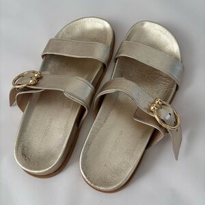 Stuart Weitzman Metallic Gold Slide Sandals